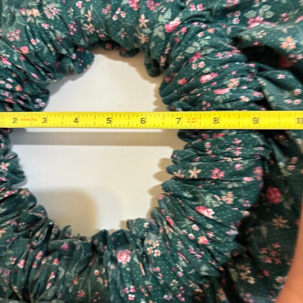 Handmade Forest Green Floral Calico Oversized Bow Scrunchie Wreath Cottagecore